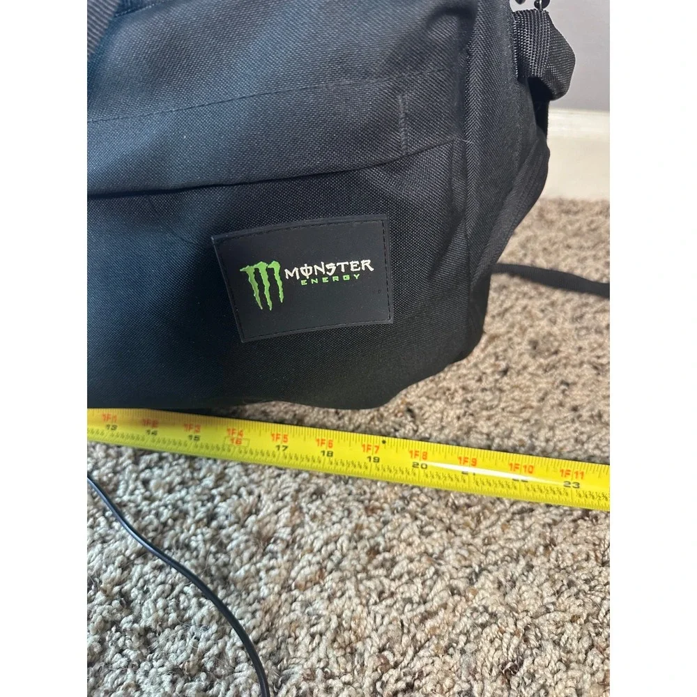 Monster Energy Black Canvas Duffel Bag Pinstripe Lining Gym Travel Gear likenew!